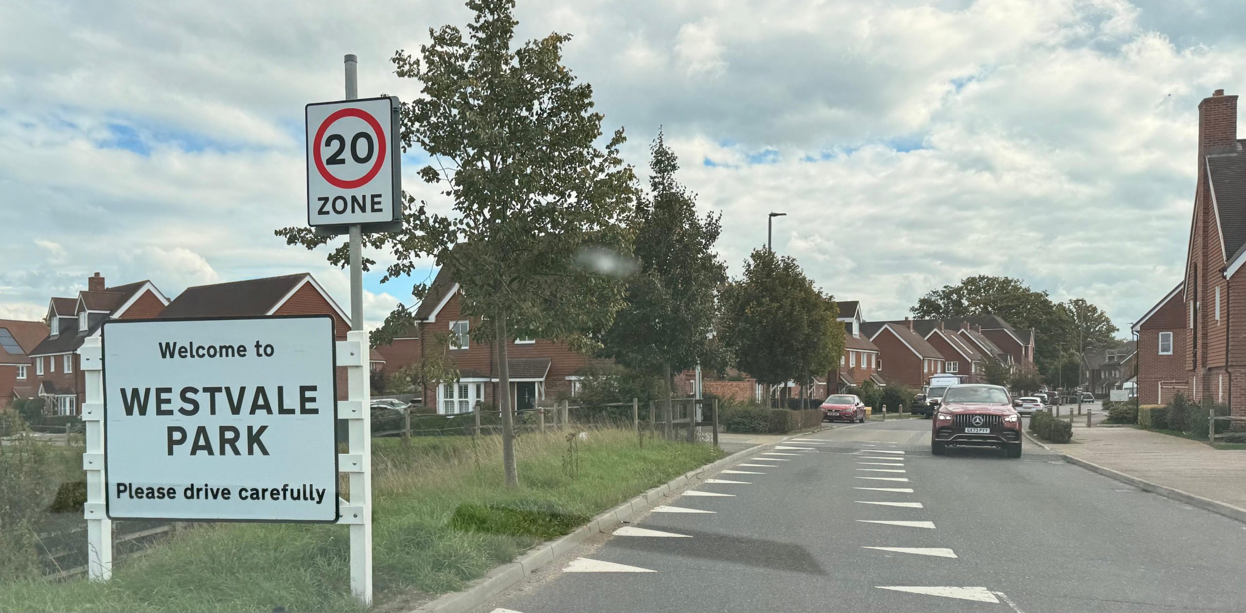 welcome sign to Westvale Park in Horley, Surrey, RH6